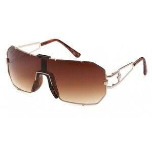 Shield Sunglasses Oversized Fashion Visor Gold Frame Brown Lens Cover Face Gafas